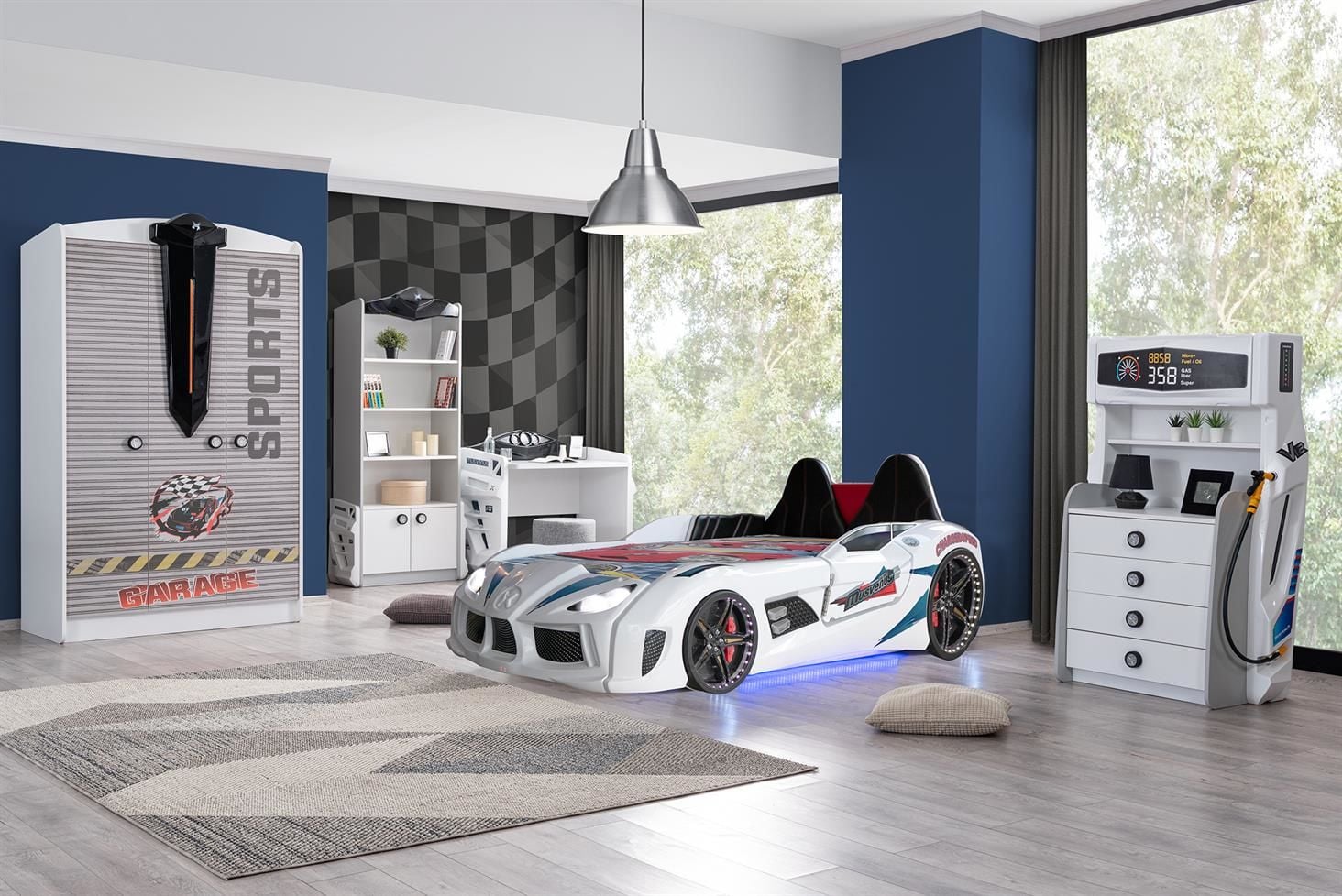Sports Audi Arabalı Yataklı Çocuk Odası Takımı - Beyaz