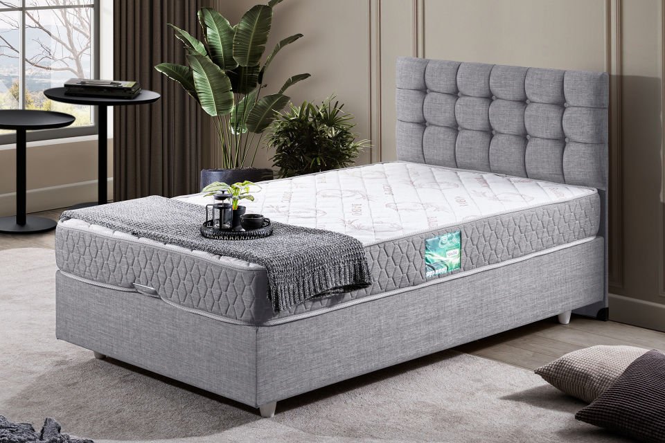 Venedik Baza Başlık Comfort Yatak Seti 90 x 200 - Açık Gri