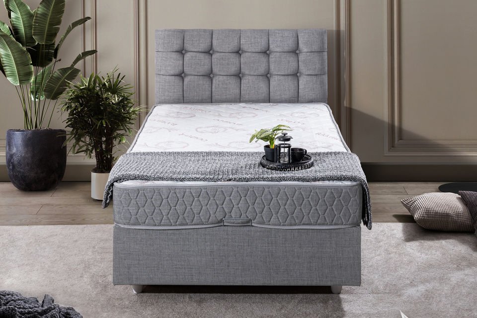 Venedik Baza Başlık Comfort Yatak Seti 120 x 200 - Açık Gri