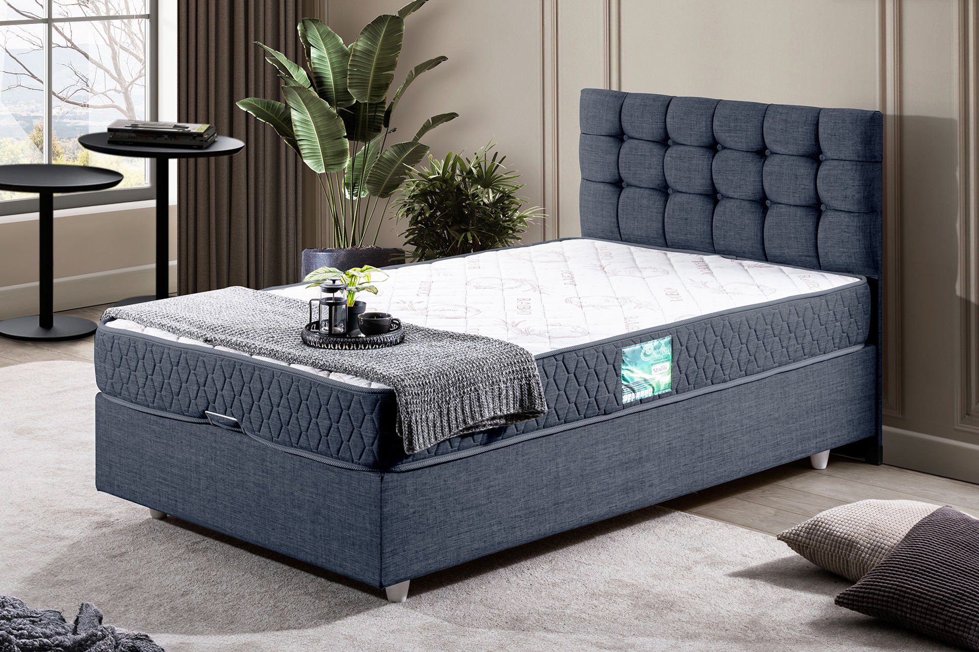 Venedik Baza Başlık Comfort Yatak Seti 90 x 190 - Lacivert