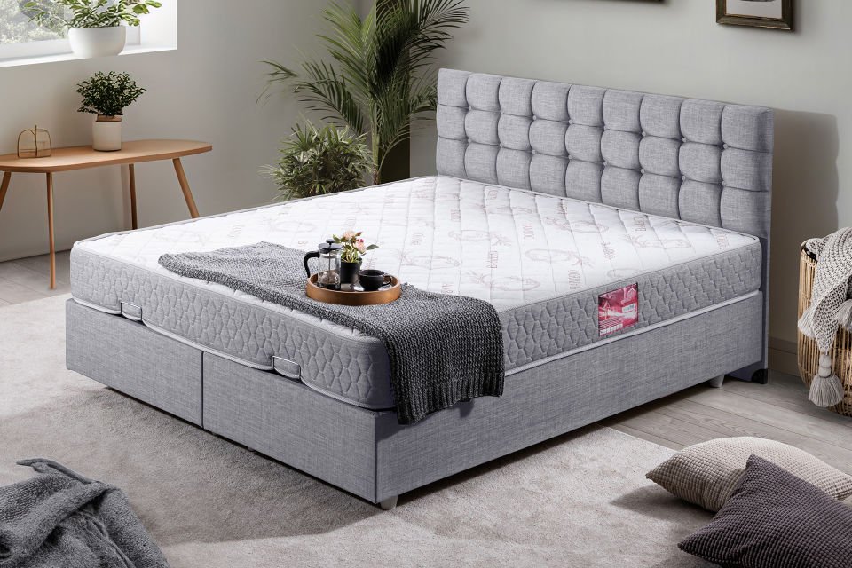 Venedik Çift Kişilik Baza Başlık Letto Yatak Seti 150 x 200 - Açık Gri