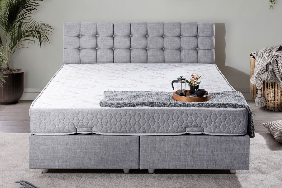 Venedik Çift Kişilik Baza Başlık Letto Yatak Seti 150 x 200 - Açık Gri