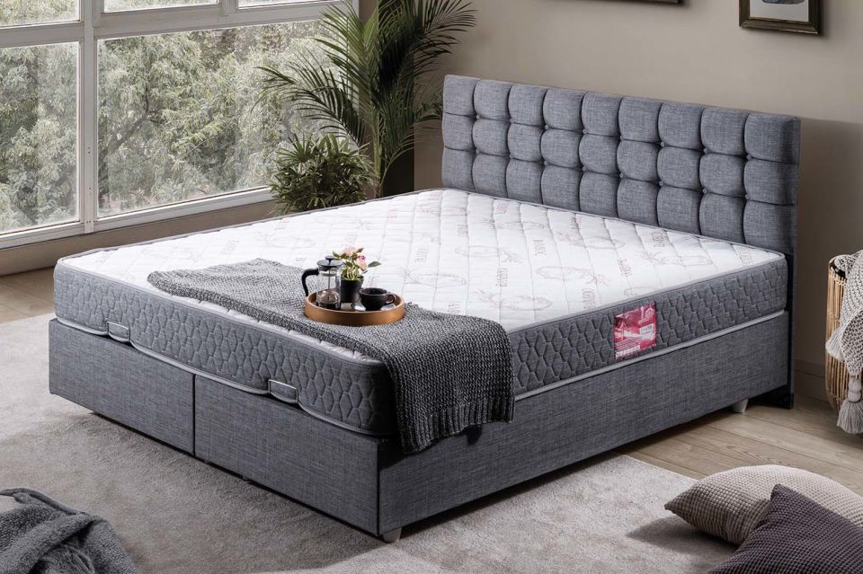 Venedik Çift Kişilik Baza Başlık Letto Yatak Seti 150 x 200 - Gri
