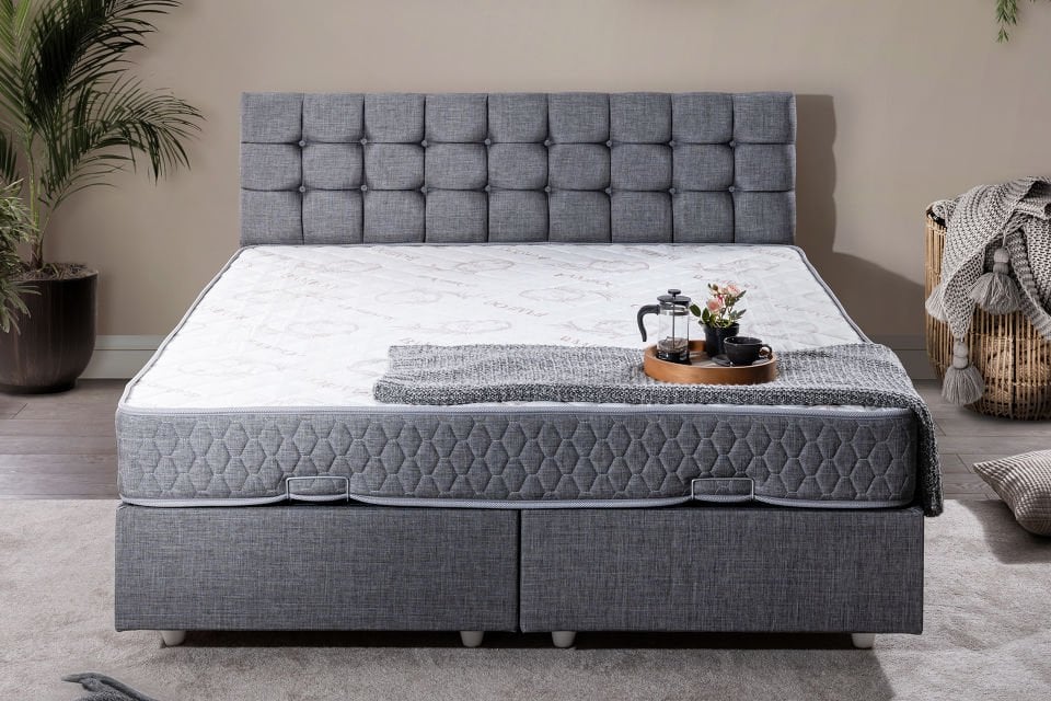 Venedik Çift Kişilik Baza Başlık Letto Yatak Seti 160 x 200 - Gri