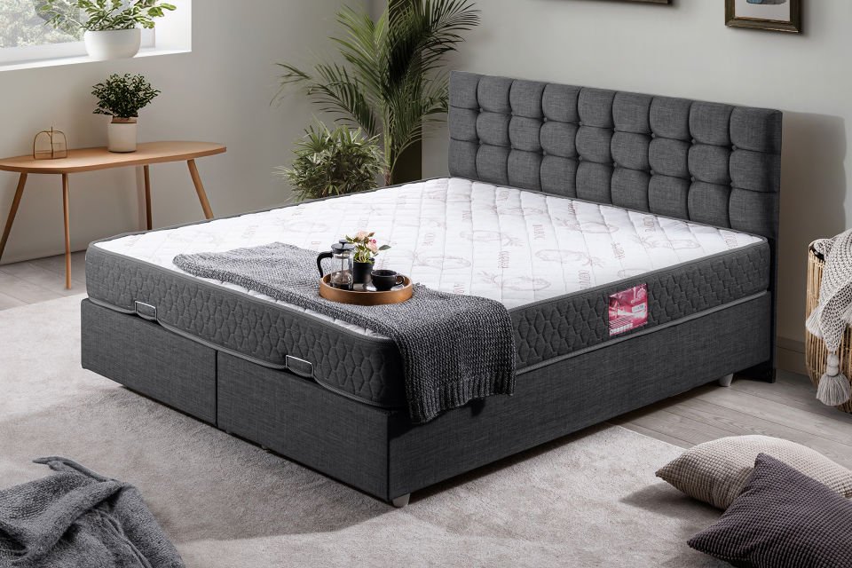 Venedik Çift Kişilik Baza Başlık Letto Yatak Seti 180 x 200 - Antrasit
