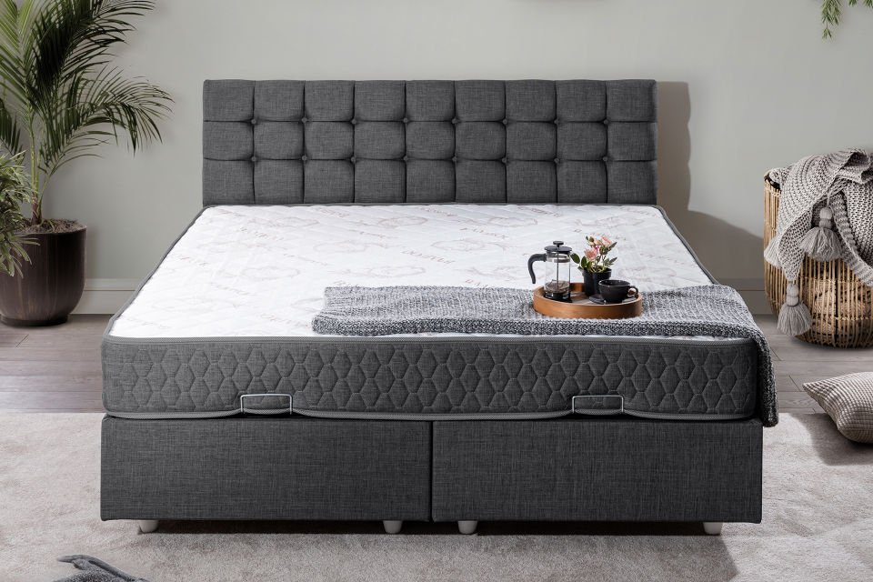 Venedik Çift Kişilik Baza Başlık Letto Yatak Seti 180 x 200 - Antrasit