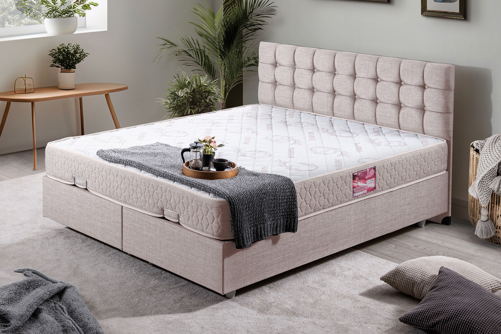 Venedik Çift Kişilik Baza Başlık Letto Yatak Seti 140 x 190 - Krem