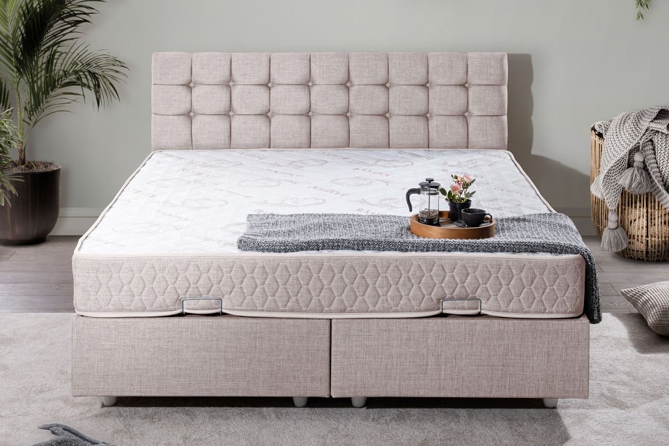 Venedik Çift Kişilik Baza Başlık Letto Yatak Seti 180 x 200 - Krem