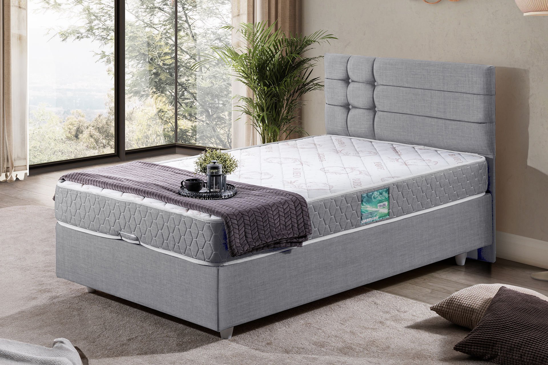 Viyana Baza Başlık Comfort Yatak Seti 90 x 190 - Açık Gri