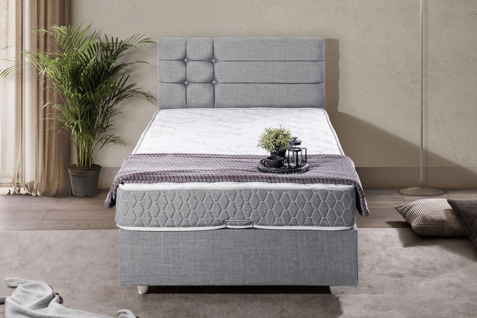 Viyana Baza Başlık Comfort Yatak Seti 90 x 190 - Açık Gri