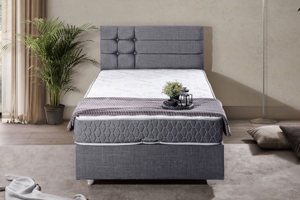 Viyana Baza Başlık Comfort Yatak Seti 90 x 190 - Gri