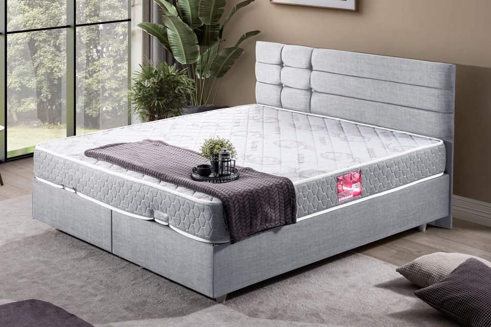 Viyana Çift Kişilik Baza Başlık Letto Yatak Seti 140 x 190 - Açık Gri