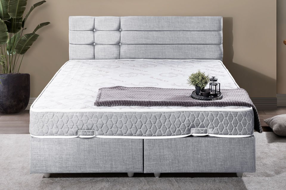 Viyana Çift Kişilik Baza Başlık Letto Yatak Seti 160 x 200 - Açık Gri
