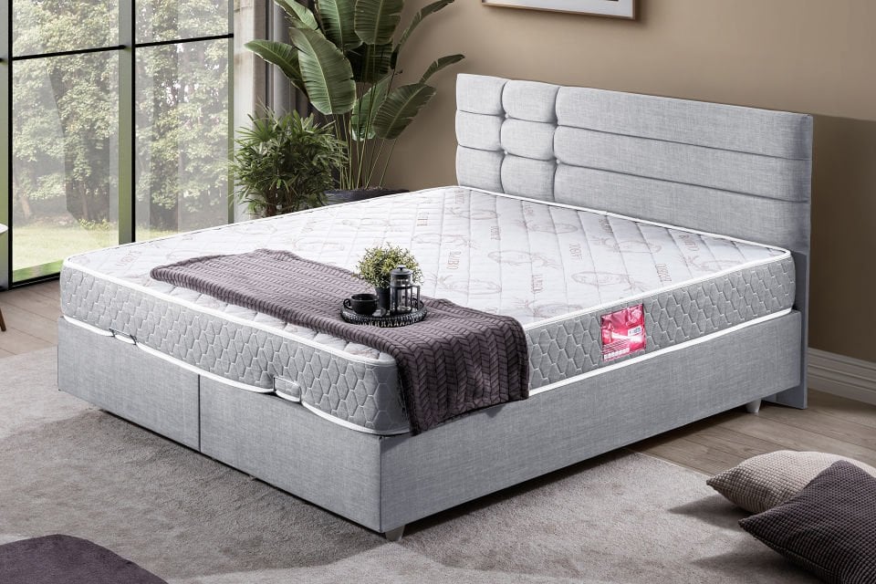 Viyana Çift Kişilik Baza Başlık Letto Yatak Seti 180 x 200 - Açık Gri
