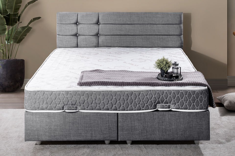 Viyana Çift Kişilik Baza Başlık Letto Yatak Seti 140 x 190 - Gri
