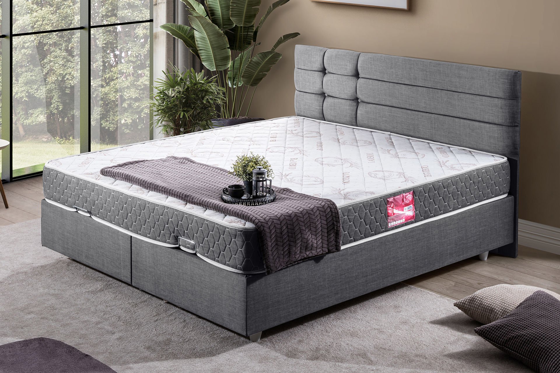 Viyana Çift Kişilik Baza Başlık Letto Yatak Seti 150 x 200 - Gri