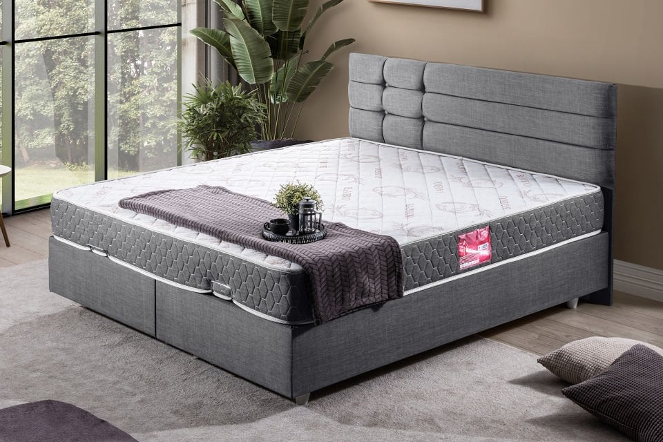 Viyana Çift Kişilik Baza Başlık Letto Yatak Seti 160 x 200 - Gri