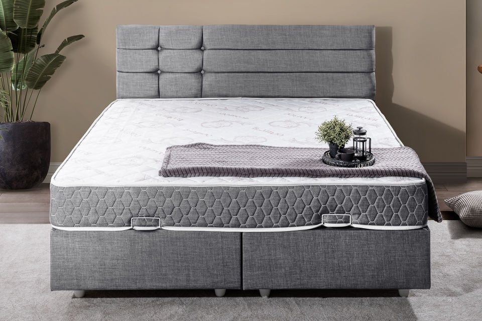 Viyana Çift Kişilik Baza Başlık Letto Yatak Seti 160 x 200 - Gri
