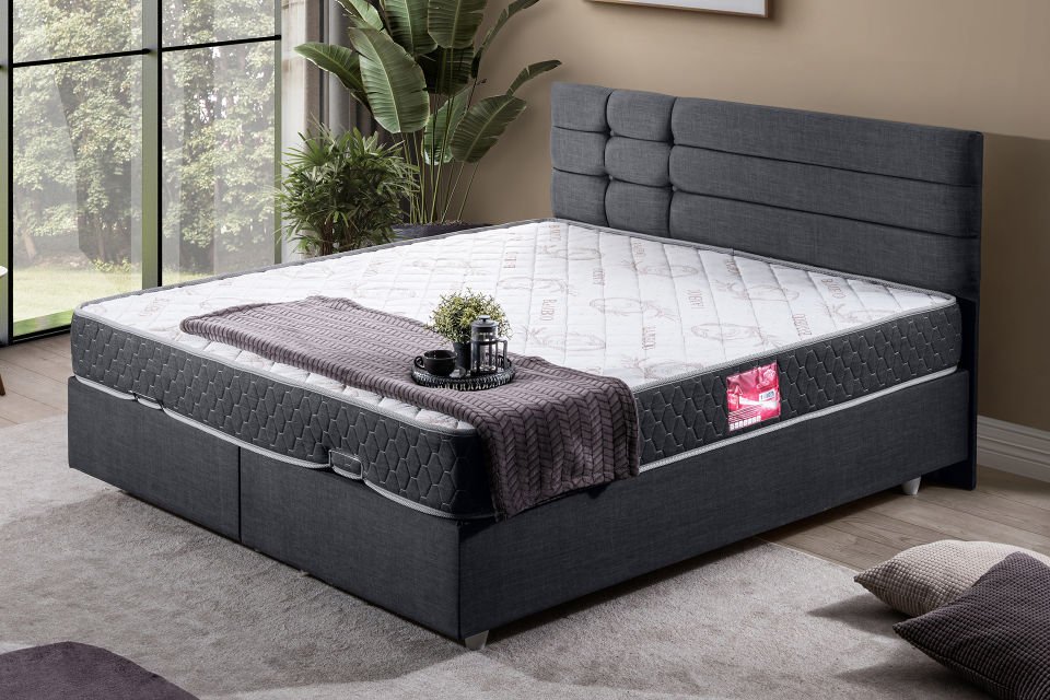 Viyana Çift Kişilik Baza Başlık Letto Yatak Seti 140 x 190 - Antrasit