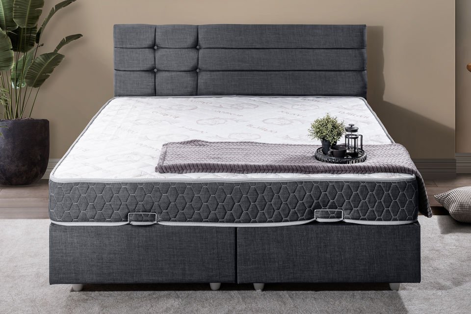Viyana Çift Kişilik Baza Başlık Letto Yatak Seti 140 x 190 - Antrasit