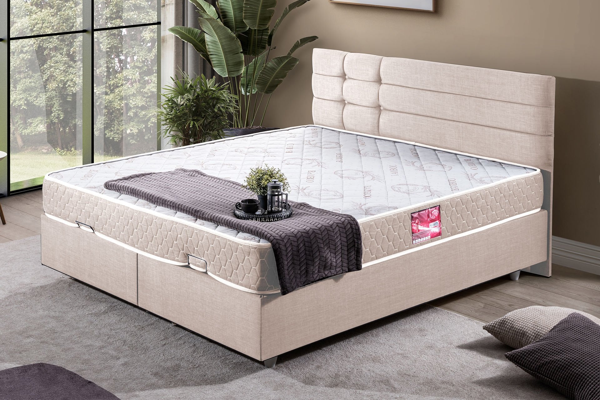 Viyana Çift Kişilik Baza Başlık Letto Yatak Seti 150 x 200 - Krem