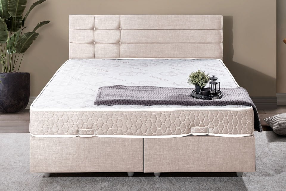 Viyana Çift Kişilik Baza Başlık Letto Yatak Seti 160 x 200 - Krem