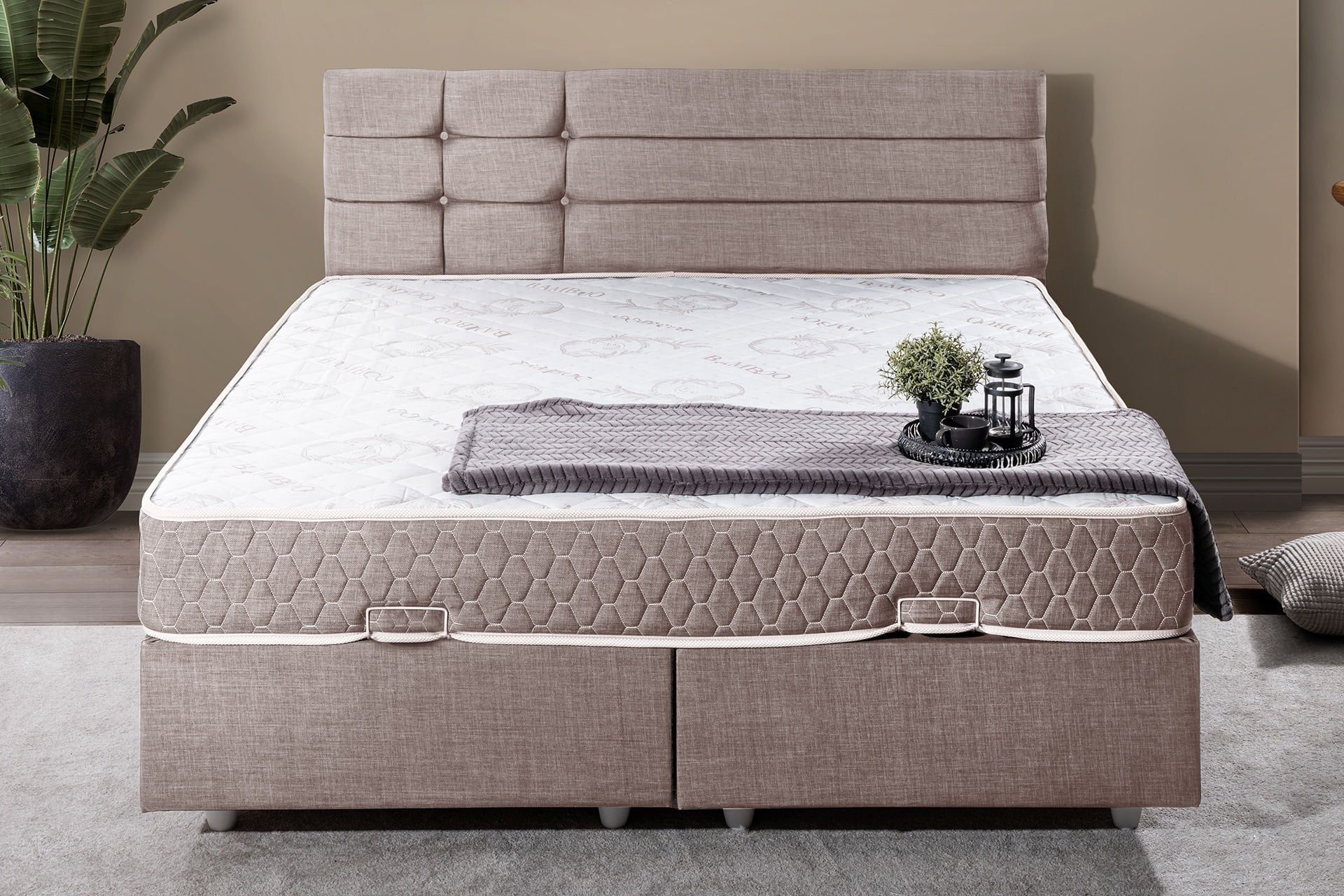 Viyana Çift Kişilik Baza Başlık Letto Yatak Seti 140 x 190 - Kahve