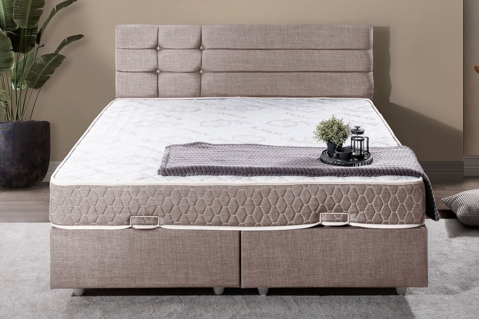Viyana Çift Kişilik Baza Başlık Letto Yatak Seti 180 x 200 - Kahve