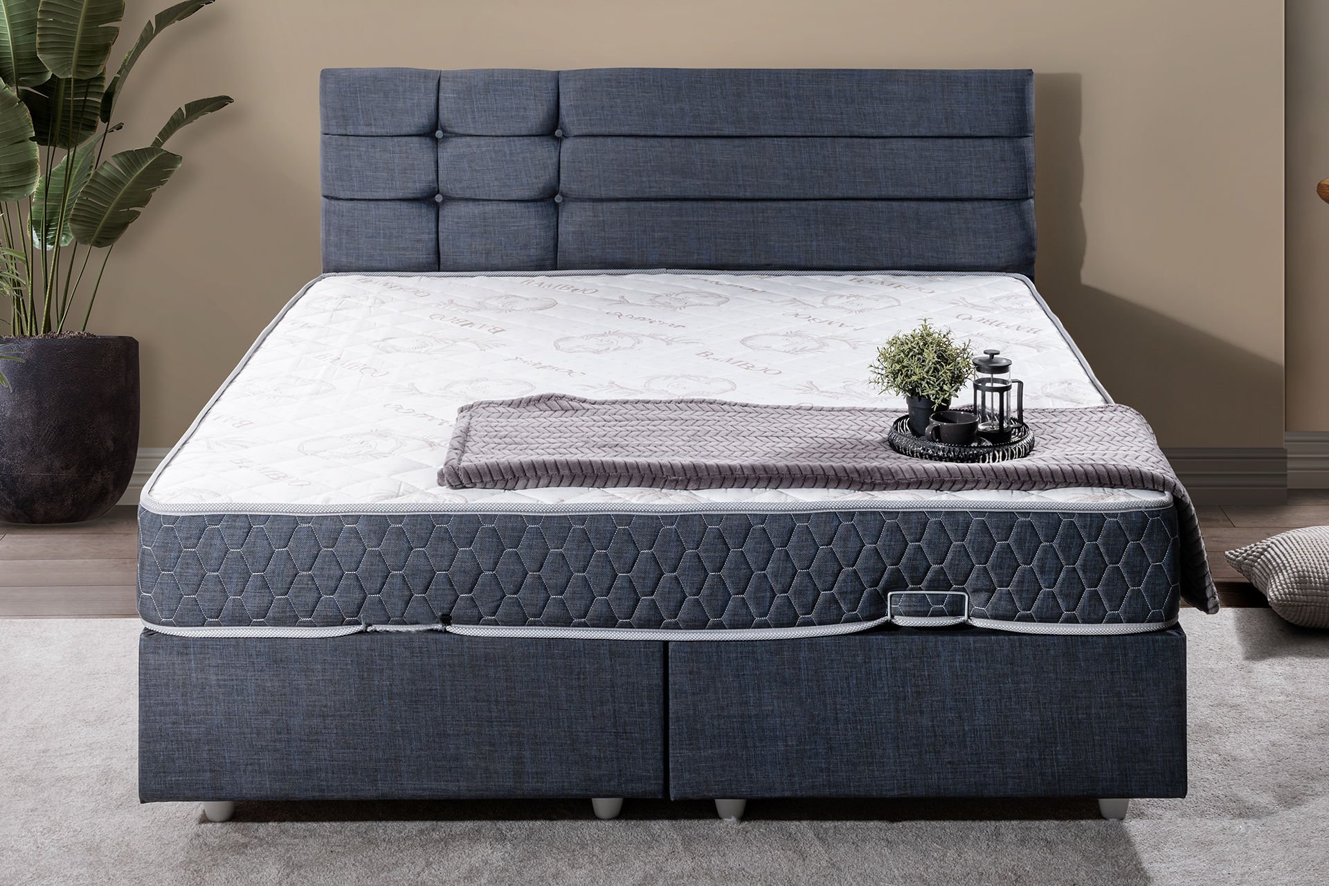 Viyana Çift Kişilik Baza Başlık Letto Yatak Seti 140 x 190 - Lacivert