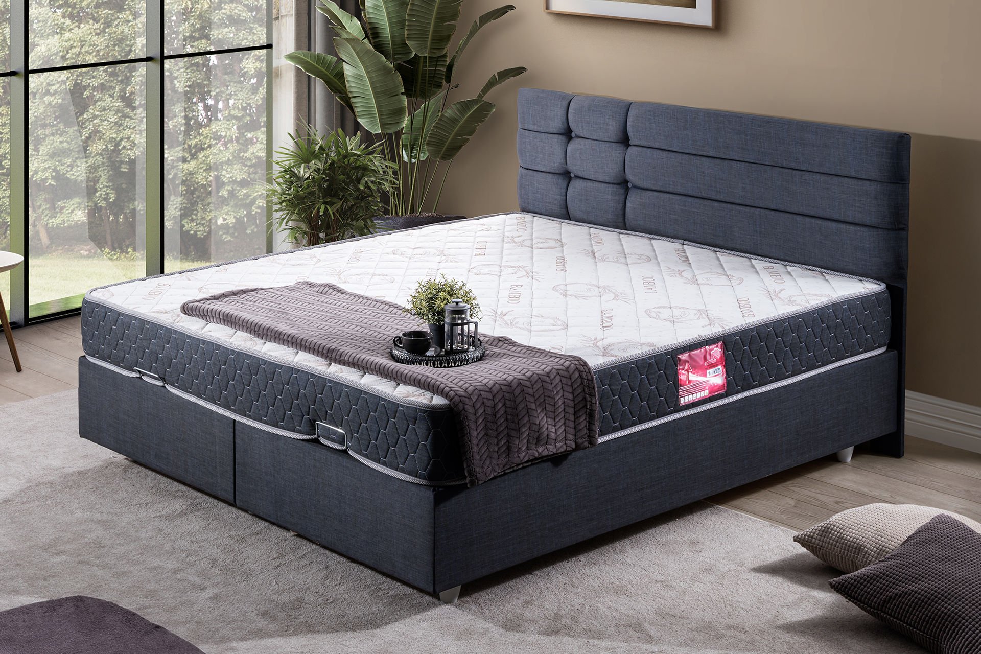 Viyana Çift Kişilik Baza Başlık Letto Yatak Seti 160 x 200 - Lacivert