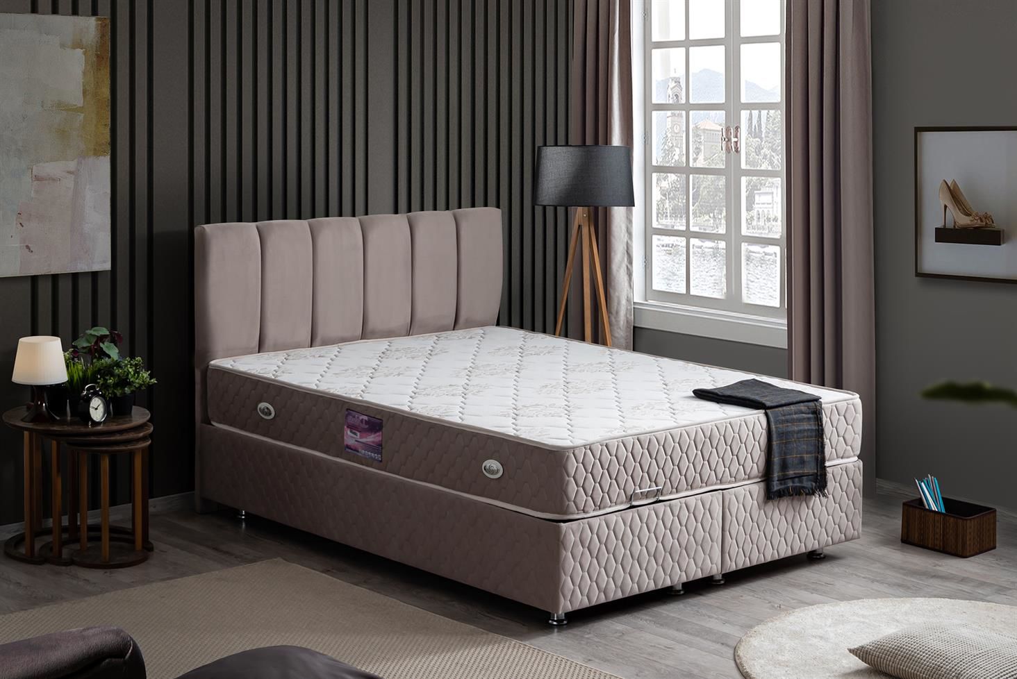Tetra Baza Başlık Deluxe Yatak Seti 150 x 200 - Gri