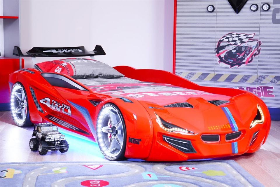 Mercedes Rüzgarlıklı Arabalı Yataklı Formula Çocuk Odası Kırmızı