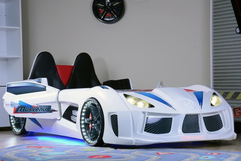 Audi V7 Koltuklu Arabalı Yataklı Formula Çocuk Odası Beyaz
