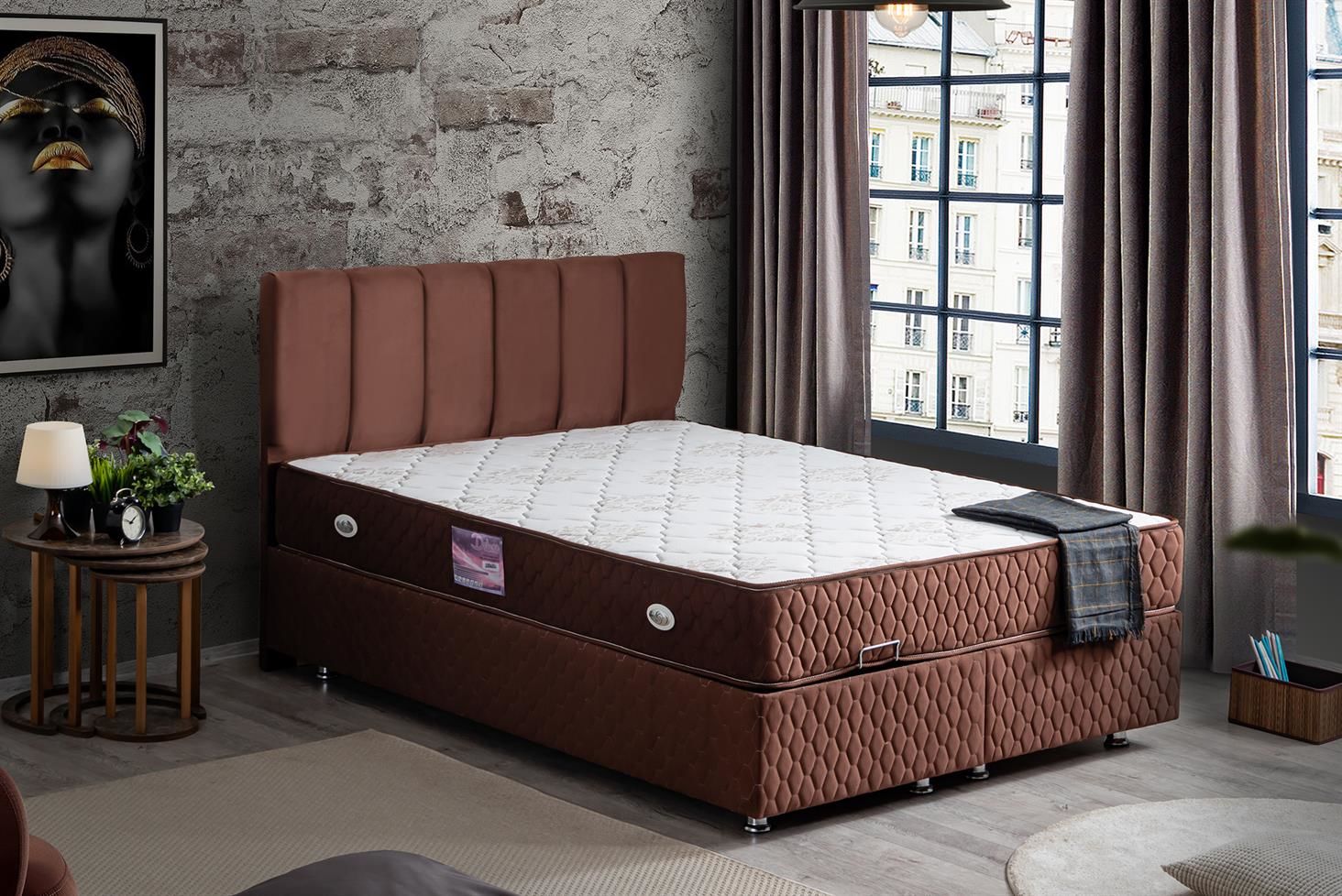 Tetra Baza Başlık Deluxe Yatak Seti 180 x 200 - Koyu Kahve