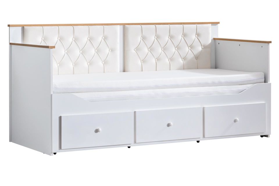 Alaçatı Divan Karyola Çekmeceli Açılır Çift Kişilik + Soft Yatak Krem