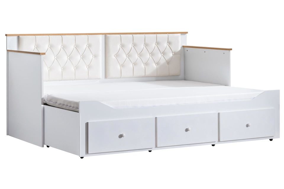 Alaçatı Divan Karyola Çekmeceli Açılır Çift Kişilik + Soft Yatak Krem