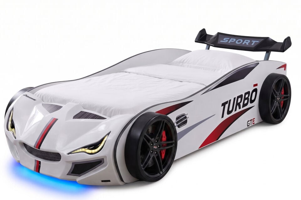 Turbo GTI Rüzgarlıklı Ledli Arabalı Yatak Beyaz