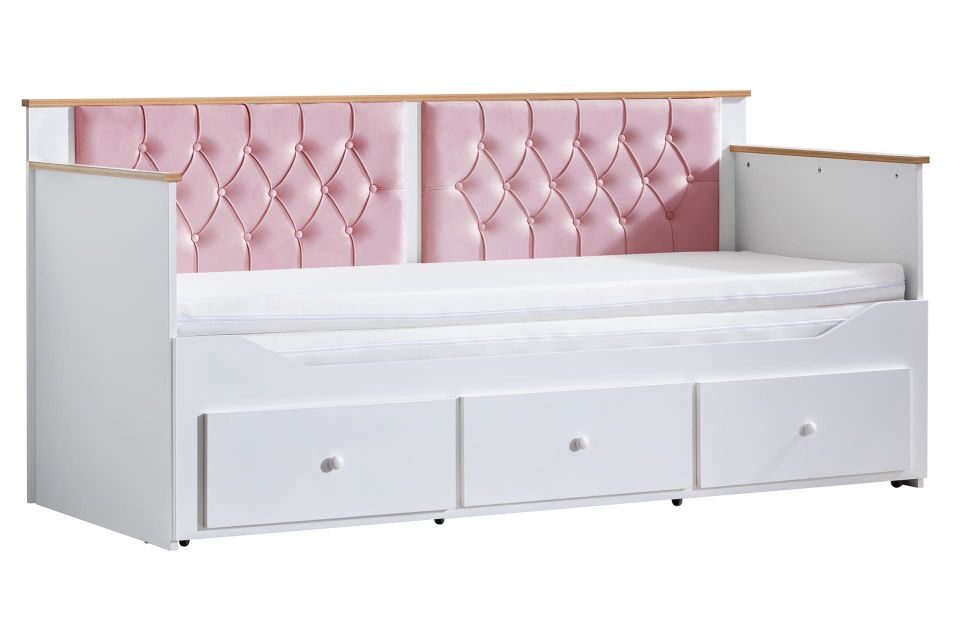 Alaçatı Divan Karyola Çekmeceli Açılır Çift Kişilik + Soft Yatak Pembe