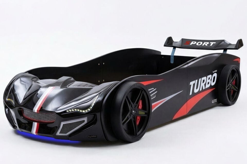 Turbo GTI Rüzgarlıklı Ledli Arabalı Yatak siyah