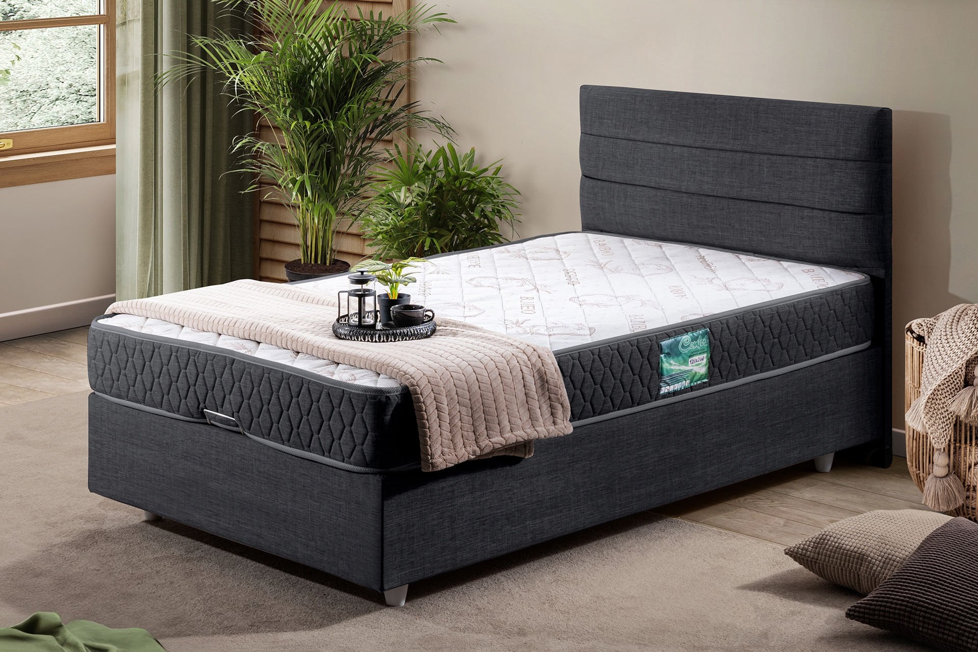 Sofia Baza Başlık Comfort Yatak Seti 90 x 190 - Antrasit