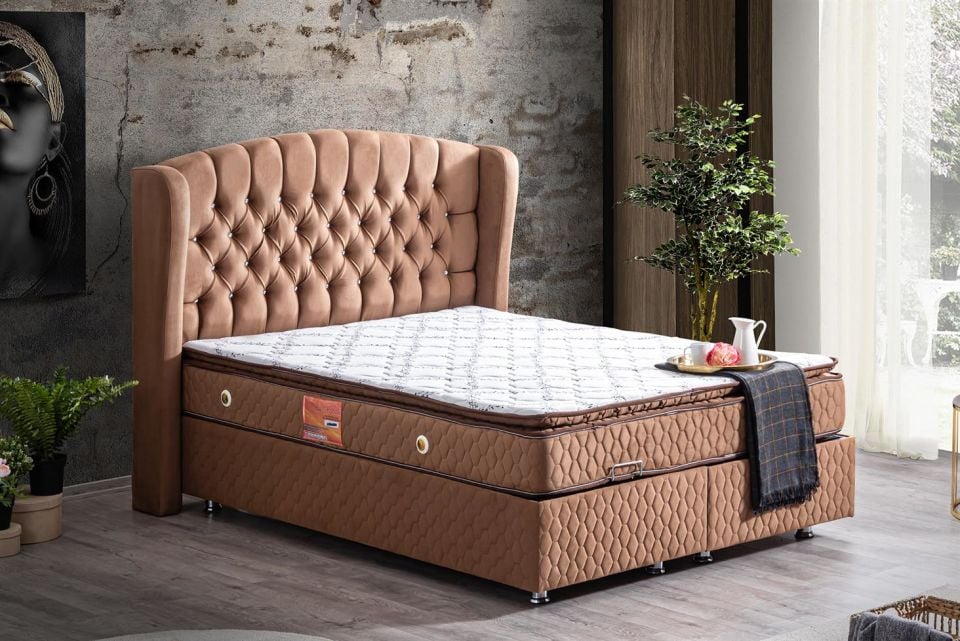 Nice Baza Başlık Real Pedli Seti 140 x 190 - Açık Kahve