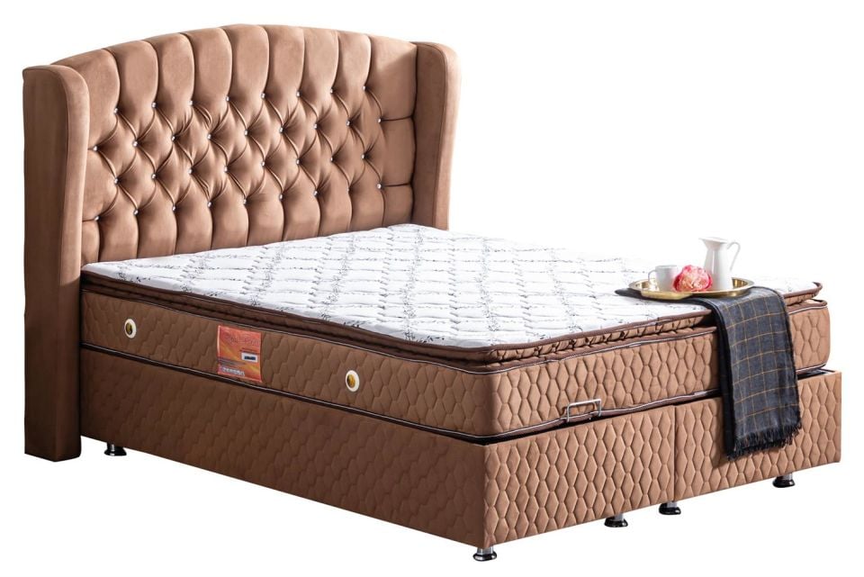 Nice Baza Başlık Real Pedli Seti 140 x 190 - Açık Kahve