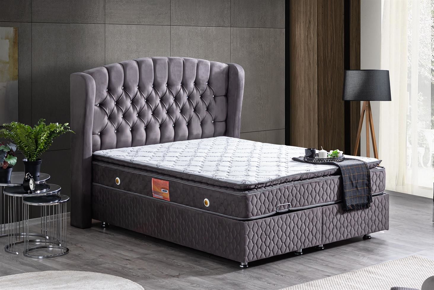 Nice Baza Başlık Real Pedli Seti 120 x 200 - Antrasit