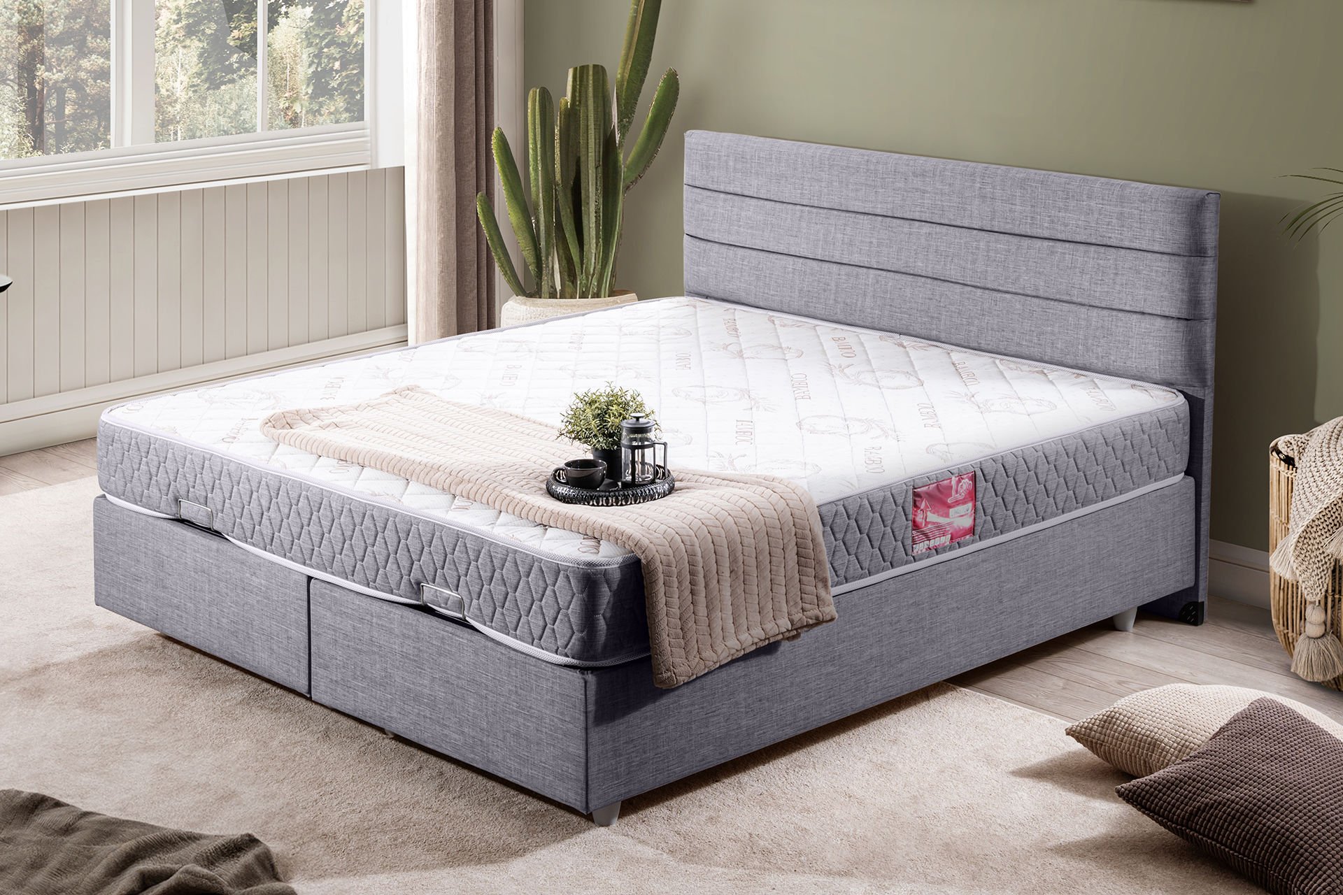 Sofia Çift Kişilik Baza Başlık Letto Yatak Seti 140 x 190 - Açık Gri