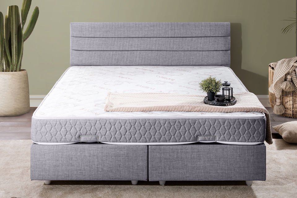 Sofia Çift Kişilik Baza Başlık Letto Yatak Seti 140 x 190 - Açık Gri