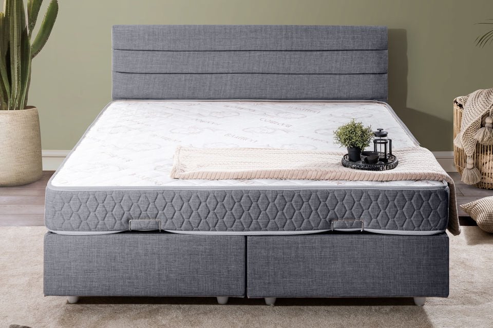 Sofia Çift Kişilik Baza Başlık Letto Yatak Seti 160 x 200 - Gri