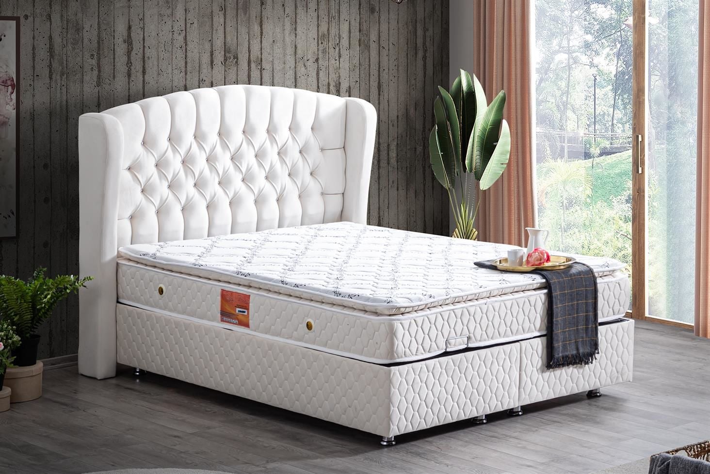 Nice Baza Başlık Real Pedli Seti 120 x 200 - Krem