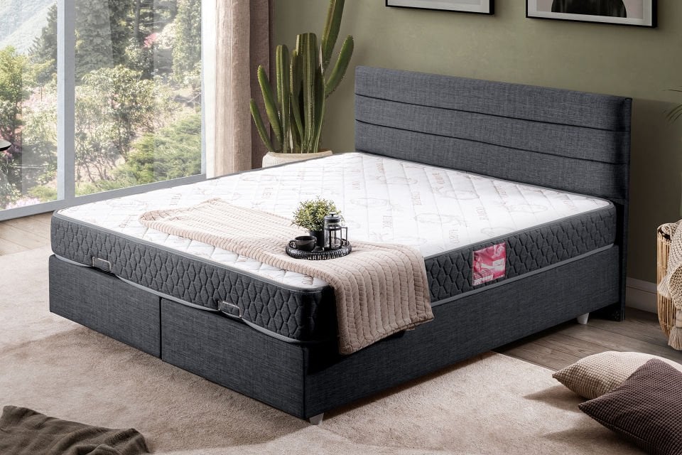 Sofia Çift Kişilik Baza Başlık Letto Yatak Seti 180 x 200 - Antrasit