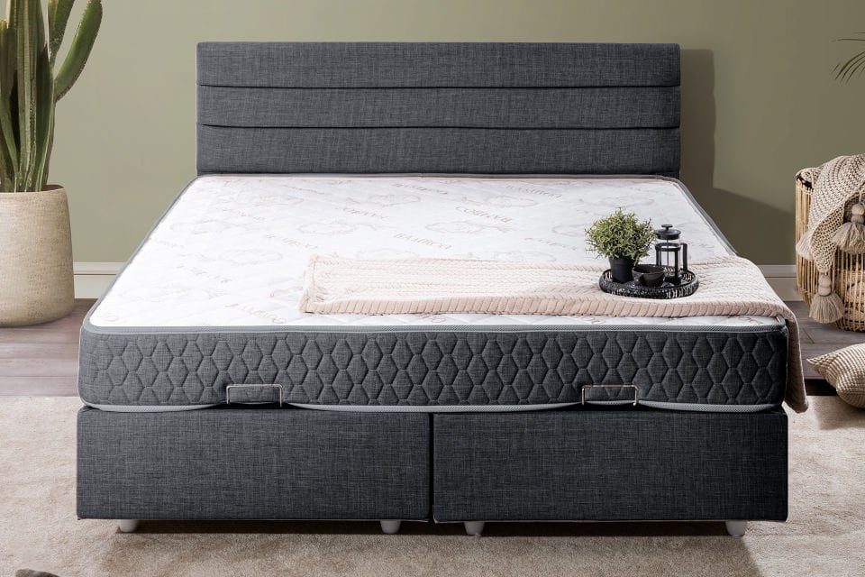 Sofia Çift Kişilik Baza Başlık Letto Yatak Seti 180 x 200 - Antrasit