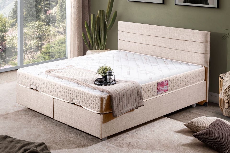 Sofia Çift Kişilik Baza Başlık Letto Yatak Seti 160 x 200 - Krem
